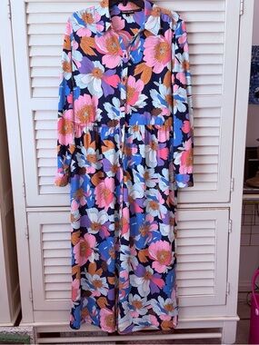 Tolani Floral Maxi Dress in Navy with Pink, Purple & Blue Blooms Medium